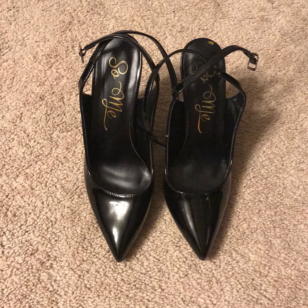 Strappy Patent Black Pumps